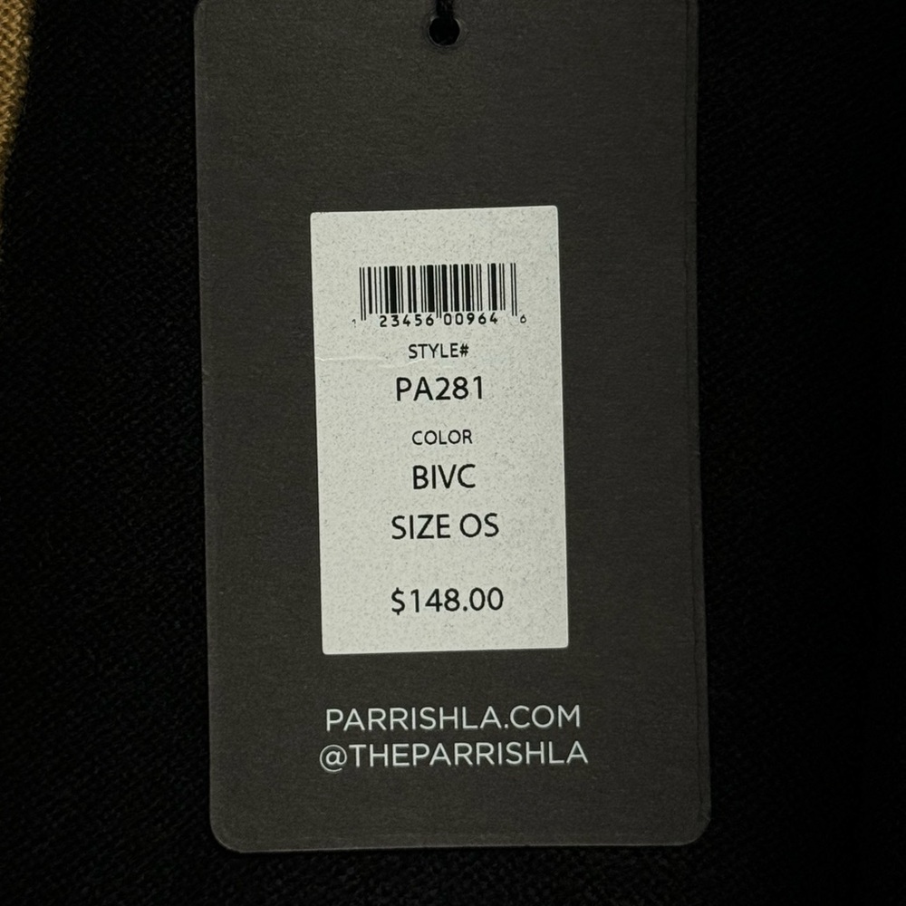 Parrish LA Stevie Poncho Wrap Black Camel Tan White Stripe OS Colorblock Winter - Picture 8 of 10